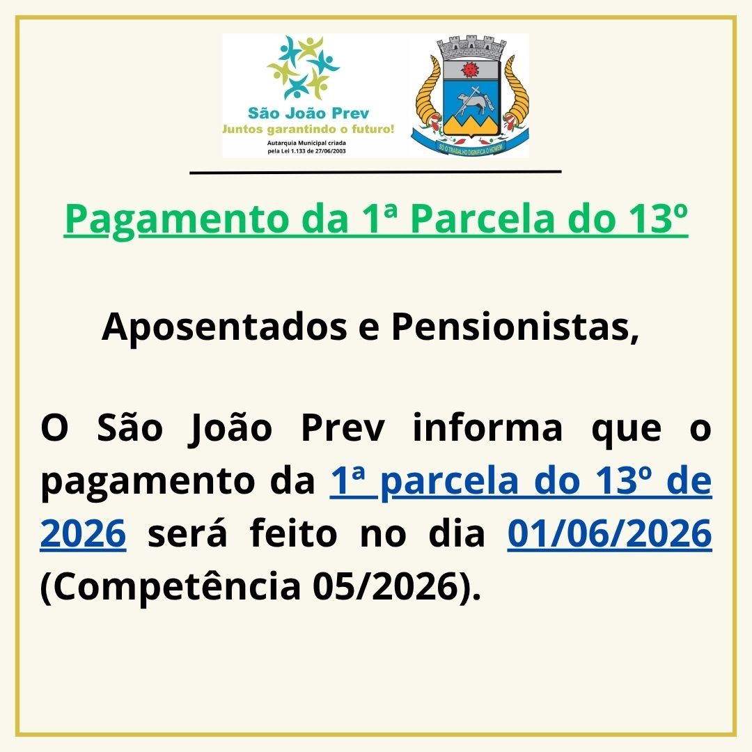 Pagamento da 1ª Parcela do 13º/2026